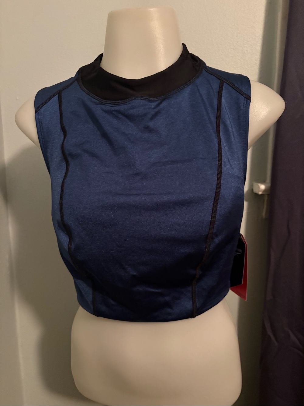 NWT Reebok Sparkling Night Highneck Crop Bikini Top Blue Black [